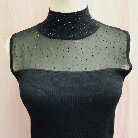 Premise Women's Mock Neck Mesh Rhinestone Sleeveless Knit Top-(Medium)EUC - Picture 2 of 6